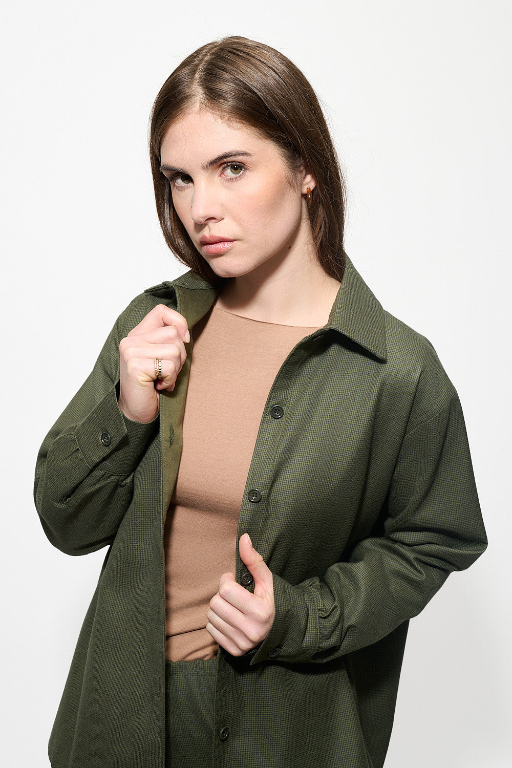 Surchemise Monaco Pied-de-poule Kaki