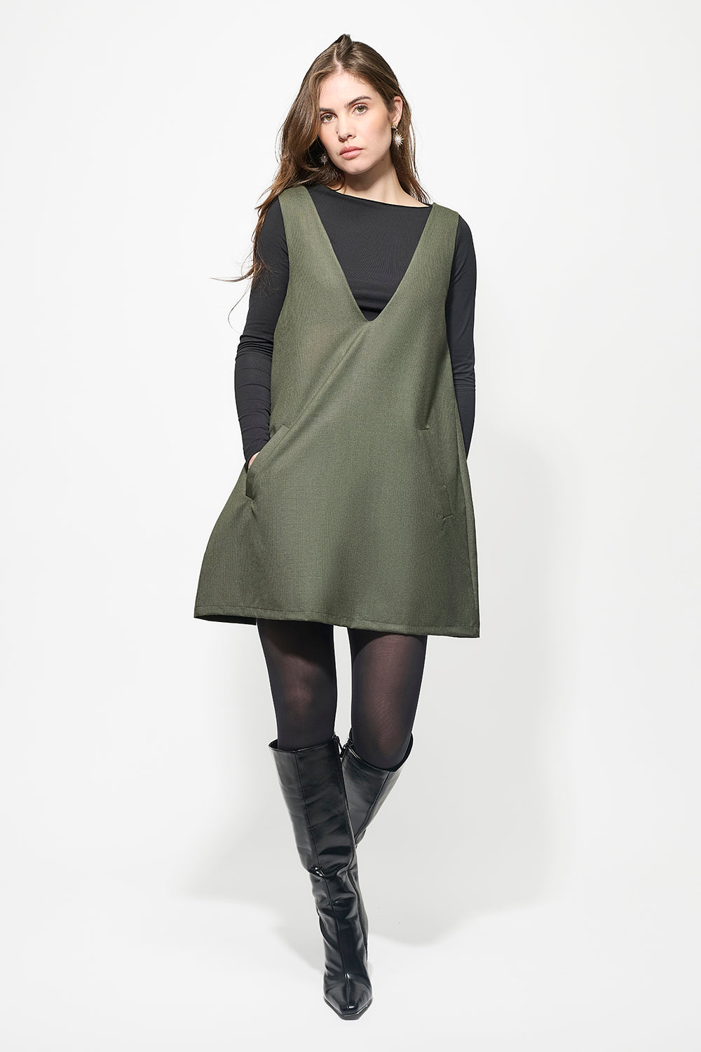 Robe Moonstone Pied-de-poule Kaki