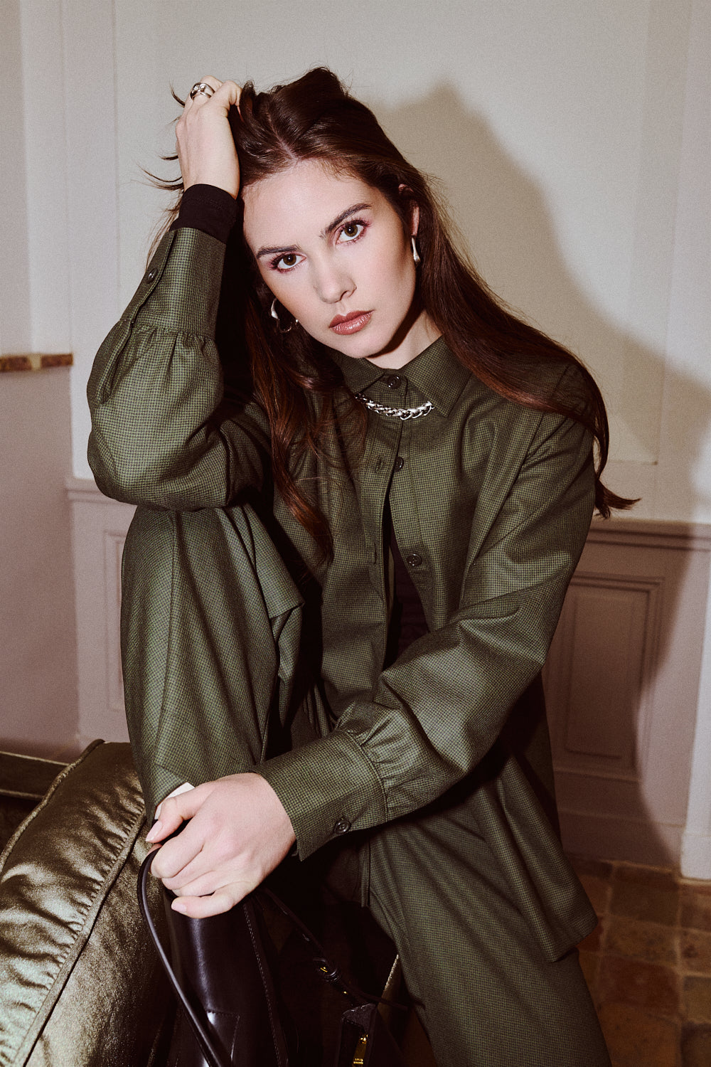 Surchemise Monaco Pied-de-poule Kaki