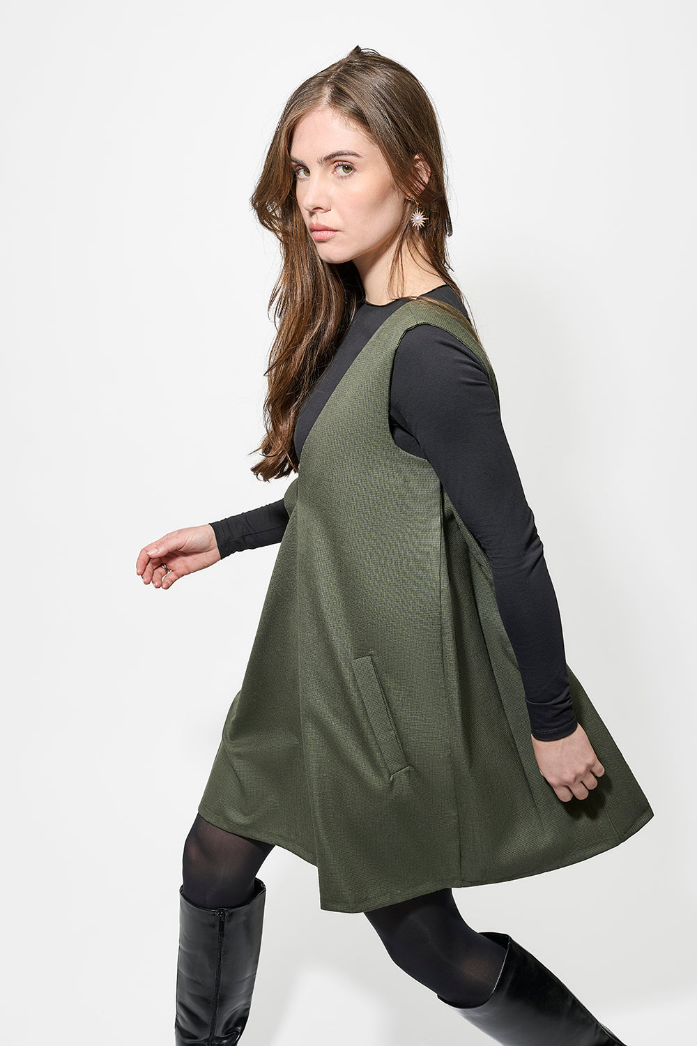 Robe Moonstone Pied-de-poule Kaki